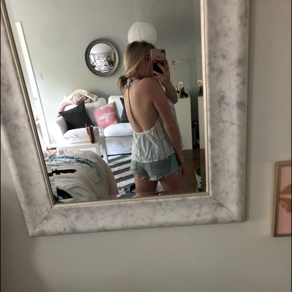 blue and white striped wrap/cross, low back tank - Picture 3 of 4